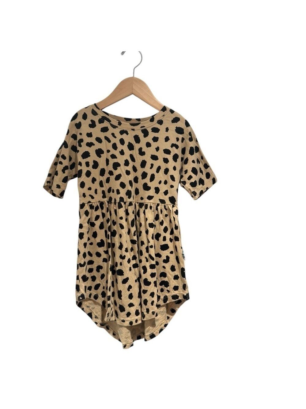 Huxbaby Tan and Black Leopard Print Kids Casual Dress - size 4